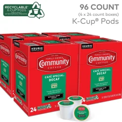 Keurig K-Cups<Community Coffee Cafe Special Decaf Coffee, Keurig K-Cup Pod, Medium-Dark Roast, 96/Carton (5000374327CT)