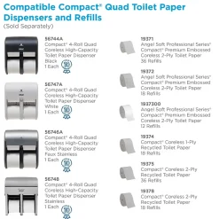 Georgia-Pacific Compact 4-Roll Quad Coreless Toilet Paper Dispenser by GP PRO, Faux Stainless (56746A)