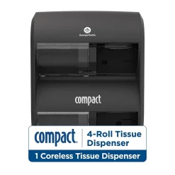 Georgia-Pacific Compact® 4-Roll Quad Coreless Toilet Paper Dispenser by GP PRO, Black, 11.750” W x 6.900” D x 13.250” H (56744B)