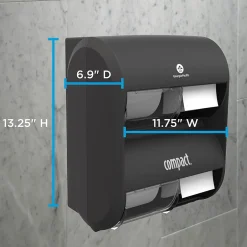 Georgia-Pacific Compact® 4-Roll Quad Coreless Toilet Paper Dispenser by GP PRO, Black, 11.750” W x 6.900” D x 13.250” H (56744B)