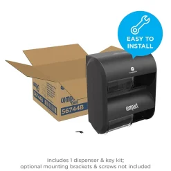 Georgia-Pacific Compact® 4-Roll Quad Coreless Toilet Paper Dispenser by GP PRO, Black, 11.750” W x 6.900” D x 13.250” H (56744B)