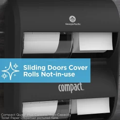 Georgia-Pacific Compact® 4-Roll Quad Coreless Toilet Paper Dispenser by GP PRO, Black, 11.750” W x 6.900” D x 13.250” H (56744B)