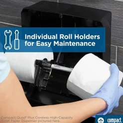 Georgia-Pacific Compact® 4-Roll Quad Coreless Toilet Paper Dispenser by GP PRO, Black, 11.750” W x 6.900” D x 13.250” H (56744B)