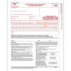 Outlet 2024 1096 Tax Form, 1-Part, Transmittal, 10/Pack (510010) Tax Forms