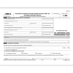 Clearance 2024 1094-C Tax Form, 1-Part, White/Black, 500/Pack (1094CT500) Tax Forms