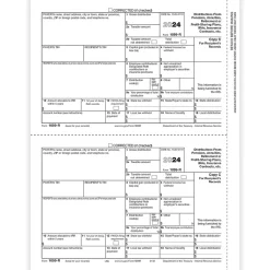 2024 1099-R Tax Form, 1-Part, 2-Up, Recipient Copy C, 50/Pack (514250) Tax Forms