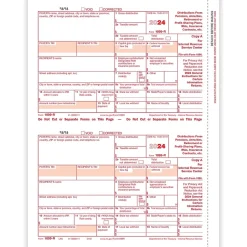 Discount 2024 1099-R Tax Form, 1-Part, 2-Up, Federal Copy A, 50/Pack (514050) Tax Forms