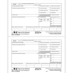 Hot 2024 W-2 Tax Form, 1-Part, 2-Up, Employer Copy D, 50/Pack (520450) Tax Forms