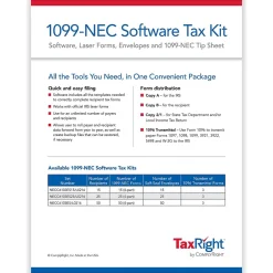 Online TaxRight 2024 1099-NEC Tax Form Tax Forms, Envelopes, TipSheet & Software, 4-Part, 25/Pack (NECSC6103ES25) Tax Forms
