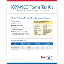 Outlet TaxRight 2024 1099-NEC Tax Form Tax Forms, Envelopes & TipSheet, 4-Part, 25/Pack (NECSC6103E25) Tax Forms