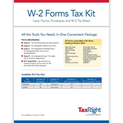Best TaxRight 2024 W-2 Tax Form Tax Form Set with Envelopes, 6-Part, 25/Pack (SC5650E25) Tax Forms