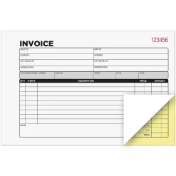 New 2-Part Carbonless Invoices, 5.56" x 8.44", 50 Sets/Book, 5/Pack (074033PK5) Business Forms