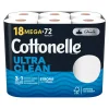 Cottonelle Ultra Clean Toilet Paper, 1-Ply, White, 312 Sheets/Roll, 18 Rolls/Pack (54152)