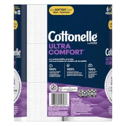 Cottonelle Ultra ComfortCare 2-Ply Standard Toilet Paper, White, 268 Sheets/Roll, 6 Mega Rolls/Pack (48611)