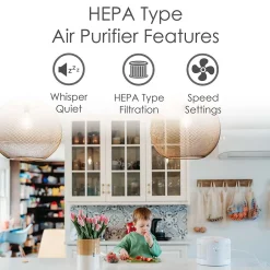 Air Purifiers<Crane HEPA Tabletop Air Purifier, 3-Speed, White (EE-7002AIR)