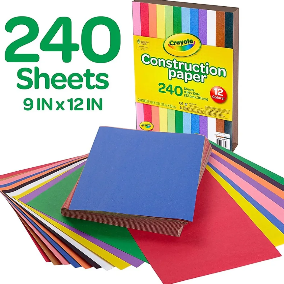Online 12 Colors! Construction Paper, 12" x 9", Assorted Colors, 240/Carton (993200) Construction Paper