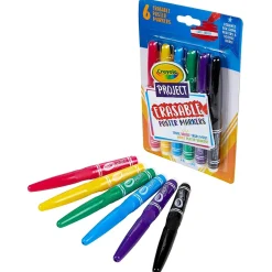 Crayola Project Erasable Poster Markers, Chisel Tip, Assorted Colors, Pack of 6 (BIN588371) New