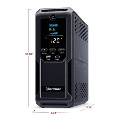 Battery Backup<CyberPower Intelligent LCD UPS System, 1500VA/900W, 12 Outlets, 2 USB Ports, AVR, Mini Tower, Black (CP1500AVRLCD3)