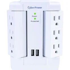 Surge Protectors & Power Strips<CyberPower Professional Series 6-Outlet Swivel Surge Protector, 2 USB, 1200 Joules, White (CYBSP600WSURC2)
