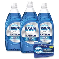 Dawn Platinum Liquid Dish Soap with Sponge, Refreshing Rain, 24 fl oz., 3/Carton (49041)