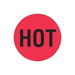 Decker Tape Products "HOT" Shipping Label, 2" Dia., Red/Black, 500 Labels/Roll, 1/Roll (LABDL1730) Hot