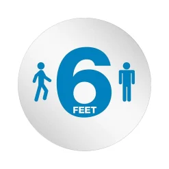 Social Distance Signage<Deflect-O StandSafe Spacing Disc, "6 Feet" , 20", Clear/Blue, 50/Pack (PSDD20SIXFT/50)
