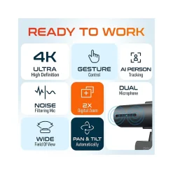 Delton AIC60 UHD 4K Face Tracking and Gesture Controls Webcam, 8.3 Megapixels, Black, (DCAIC60)* Webcams