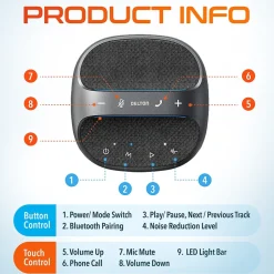 Office Phones & Conferencing<Delton C4700 Noise Reducing 360° Voice Pickup Wired/Wireless Conference Speaker Speakerphone, Black (DSC4700-WR)