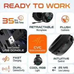 Delton G520 Wireless Noise Canceling Bluetooth Stereo Business/Gaming Over-the-Ear Computer Headset, Black (DBHG520)* Headsets