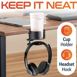 Delton H22 Under Desk Cup Holder and Desk Hook for Headphones, Black (DHSCH22)* Headsets