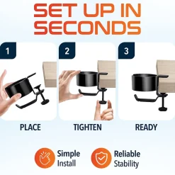 Delton H22 Under Desk Cup Holder and Desk Hook for Headphones, Black (DHSCH22)* Headsets