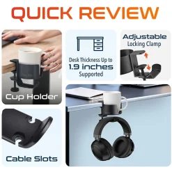 Delton H22 Under Desk Cup Holder and Desk Hook for Headphones, Black (DHSCH22)* Headsets