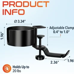 Delton H22 Under Desk Cup Holder and Desk Hook for Headphones, Black (DHSCH22)* Headsets