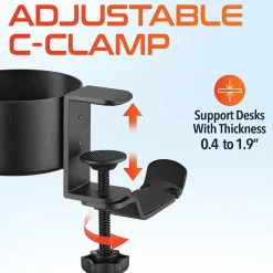 Delton H22 Under Desk Cup Holder and Desk Hook for Headphones, Black (DHSCH22)* Headsets