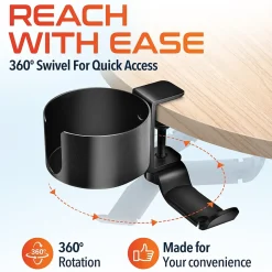 Delton H22 Under Desk Cup Holder and Desk Hook for Headphones, Black (DHSCH22)* Headsets