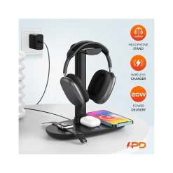 Delton HS1 Headset Stand and Wireless Charger with USB Type-C PD Adapter (DHSWC1)* Headsets