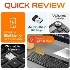 Delton KB90 Wireless Rechargeable Solar (Light) Powered Keyboard, Black (DKBSLR90)* Keyboards