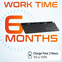 Delton KB90 Wireless Rechargeable Solar (Light) Powered Keyboard, Black (DKBSLR90)* Keyboards