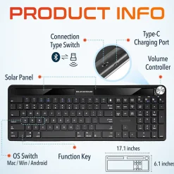Delton KB90 Wireless Rechargeable Solar (Light) Powered Keyboard, Black (DKBSLR90)* Keyboards
