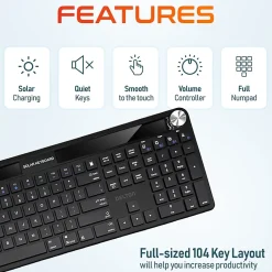 Delton KB90 Wireless Rechargeable Solar (Light) Powered Keyboard, Black (DKBSLR90)* Keyboards