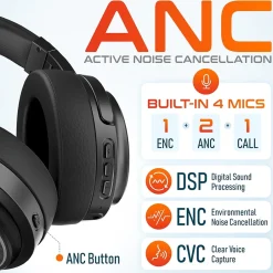 Delton M101 Wireless Active Noise Canceling Bluetooth Stereo Business/Gaming Over-the-Ear Computer Headset, Black (DBHM101D)* Headsets