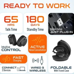 Delton M201 Wireless Active Noise Cancelling Bluetooth Stereo Business Computer Headset, Black (DBHM201D)* Headsets