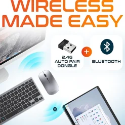 Delton N35 Portable/Travel/Small Wireless Keyboard and Mouse Combo, Silver (DKMKITMIN35-WB)* Ergonomic Keyboard & Mouse Sets