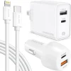 Delton Overtime USB-C/USB Wall & Car Chargers with Apple MFi Certified Cable for iPhone/iPad, White (CE14542A)