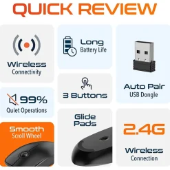 Delton S15 Wireless Ambidextrous Optical 2.4 GHz Mouse, Black (DMS15-WB)* Mice