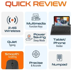 Delton T42 Wireless Keyboard with Tablet Holder and M42 Optical Mouse Combo, Black (DKBMT42-WB)* Ergonomic Keyboard & Mouse Sets