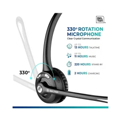 Delton 10X Wireless Noise-Canceling Bluetooth Over-the-Head Mono Computer Headset, Black (DBTHEAD10XBTDL)* Headsets