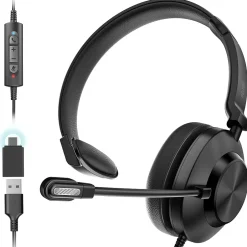 Delton 30Y MS Teams Noise-Canceling On-Ear Mono Computer Headset, USB Type-A & Type-C, Black (DWH30Y)* Headsets