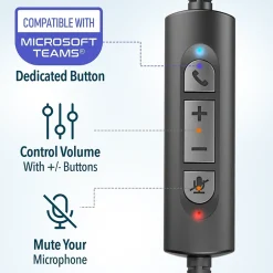 Delton 30Y MS Teams Noise-Canceling On-Ear Mono Computer Headset, USB Type-A & Type-C, Black (DWH30Y)* Headsets