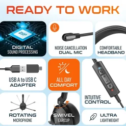 Delton 30Y MS Teams Noise-Canceling On-Ear Mono Computer Headset, USB Type-A & Type-C, Black (DWH30Y)* Headsets